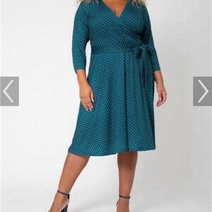 Leota Elegant Teal Faux Wrap Dress